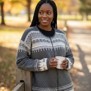 111 State Vintage Nordic Fair Isle Wool Full Zip Cardigan Sweater Medium EUC